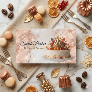 Elegante roze gouden marmer Bakkerij gebak Visitekaartje