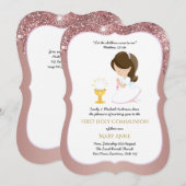 Elegante roze gouden meisjes eerste heilige commun kaart (Voorkant / Achterkant)