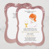 Elegante roze gouden meisjes eerste heilige commun kaart (Voorkant / Achterkant)