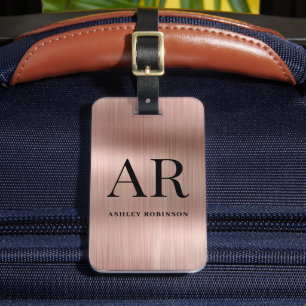 Elegante Roze Gouden Metaal Monogram 2 Initiaal Bagagelabel
