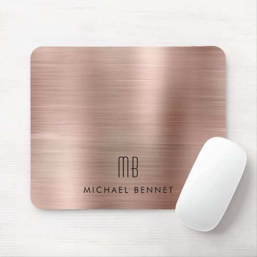 Elegante Roze Gouden Metallic Monogram Naam Muismat (Met muis)