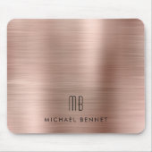 Elegante Roze Gouden Metallic Monogram Naam Muismat (Voorkant)