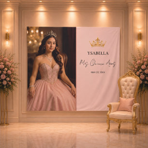 Elegante Roze Gouden Mis Quince Años Achtergrond Wandkleed