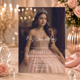 Elegante Roze Gouden Mis Quince Años Uitnodiging