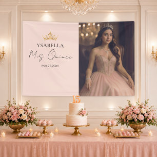Elegante Roze Gouden Mis Quince-foto Spandoek