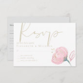 Elegante Roze Gouden Moderne Trouw Bruiloft Glans RSVP Kaartje (Voorkant / Achterkant)