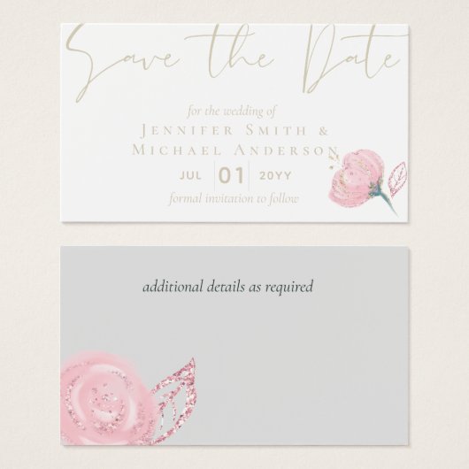 Elegante Roze Gouden Moderne Trouw Bruiloft Glans Visitekaartje (Voorkant /achterkant)