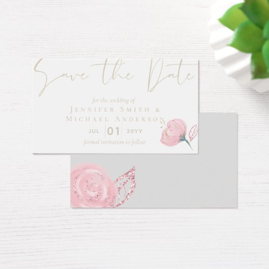 Elegante Roze Gouden Moderne Trouw Bruiloft Glans Visitekaartje (Bureau)