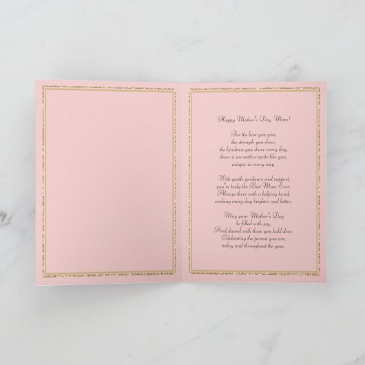 Elegante Roze Gouden Moederdag Keepsake Kaart (Binnen)