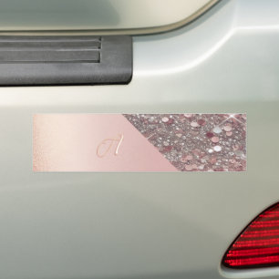 Elegante Roze Gouden Monogram Bumpersticker