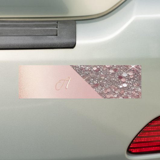 Elegante Roze Gouden Monogram Bumpersticker (Op auto)