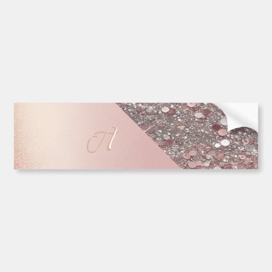 Elegante Roze Gouden Monogram Bumpersticker (Voorkant)