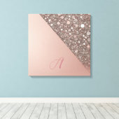 Elegante Roze Gouden Monogram Canvas Afdruk (Insitu (Houten vloer))