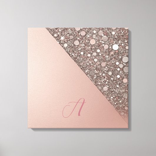 Elegante Roze Gouden Monogram Canvas Afdruk (Voorkant)