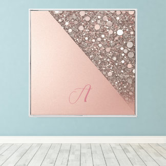 Elegante Roze Gouden Monogram Canvas Afdruk