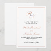 Elegante roze gouden monogram formele bruiloft save the date (Voorkant / Achterkant)