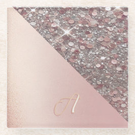 Elegante Roze Gouden Monogram Glazen Onderzetter