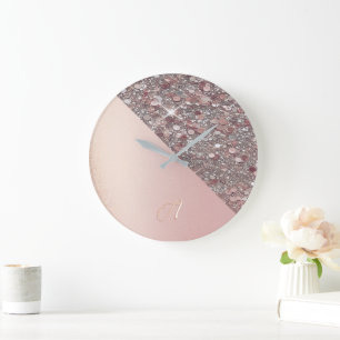 Elegante Roze Gouden Monogram Grote Klok