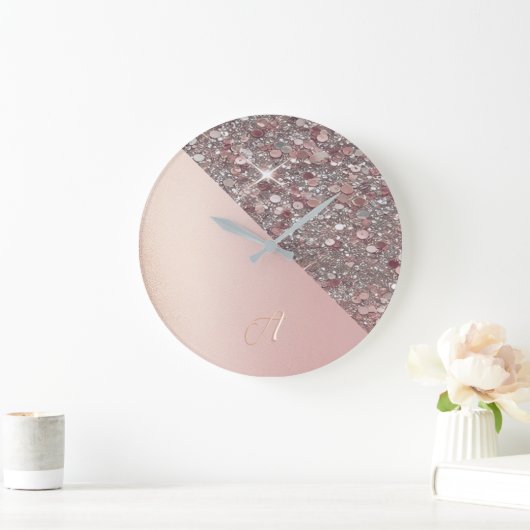 Elegante Roze Gouden Monogram Grote Klok (Huis)