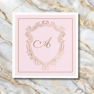 Elegante Roze Gouden Monogram Initiaal Servet