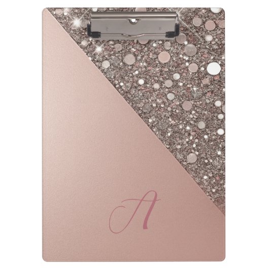 Elegante Roze Gouden Monogram Klembord (Voorkant)