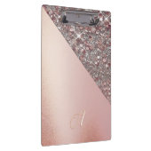 Elegante Roze Gouden Monogram Klembord (Rechts)