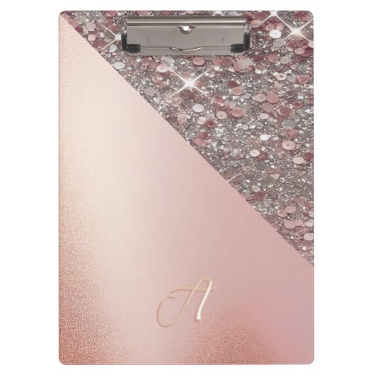 Elegante Roze Gouden Monogram Klembord (Voorkant)