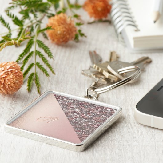 Elegante roze gouden monogram knoop sleutelhanger (Zijkant)