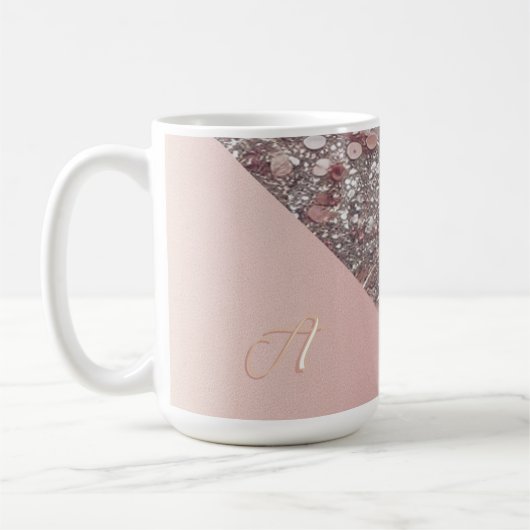Elegante roze gouden monogram koffiemok (Links)