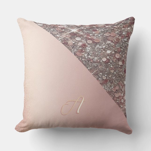 Elegante Roze Gouden Monogram Kussen (Voorkant)