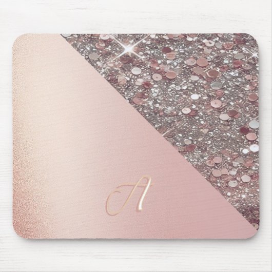 Elegante Roze Gouden Monogram Muismat (Voorkant)