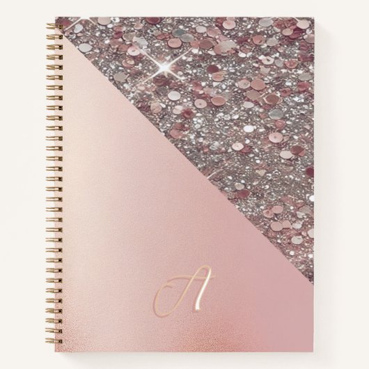 Elegante Roze Gouden Monogram Notitieboek (Voorkant)