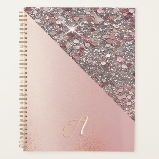 Elegante Roze Gouden Monogram Planner (Voorkant)
