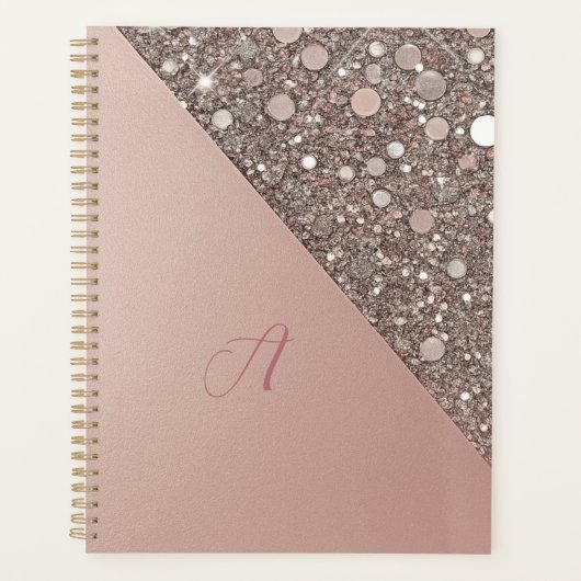 Elegante Roze Gouden Monogram Planner (Voorkant)