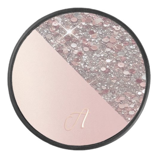 Elegante Roze Gouden Monogram Puck (Voorkant)