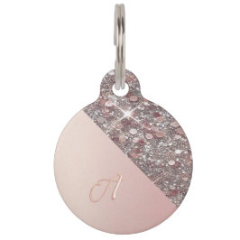 Elegante Roze Gouden Monogram Ronde Hondentag Huisdierpenning