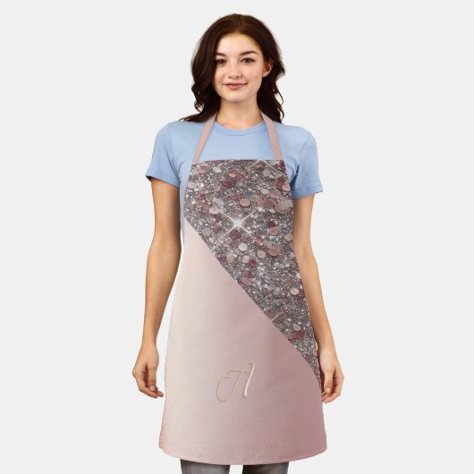 Elegante Roze Gouden Monogram Schort (Gedragen)