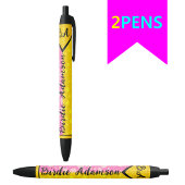 Elegante Roze Gouden Monogram Script Naam, Stijlvo Zwarte Inkt Pen