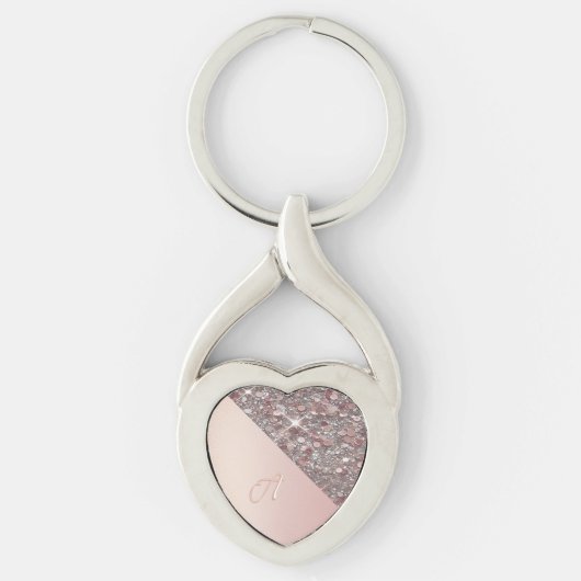 Elegante roze gouden monogram sleutelhanger (Voorkant)