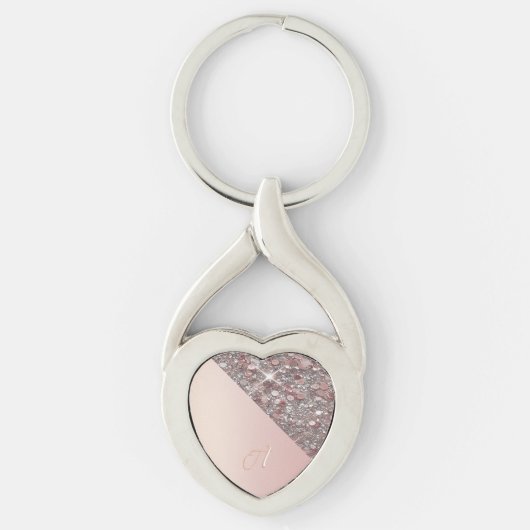 Elegante Roze Gouden Monogram Sleutelhanger (Voorkant)