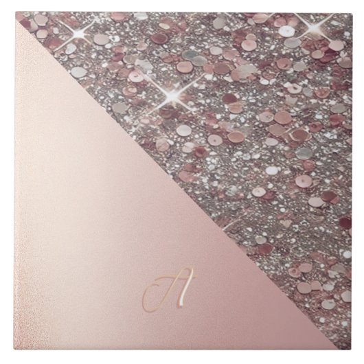 Elegante Roze Gouden Monogram Tegeltje (Voorkant)