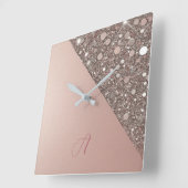 Elegante Roze Gouden Monogram Vierkante Klok (Hoek)