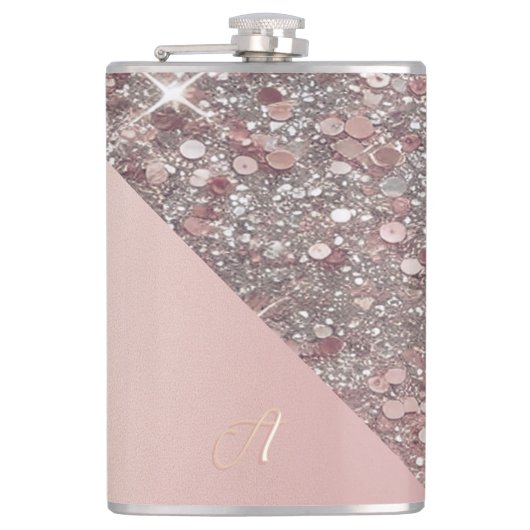 Elegante Roze Gouden Monogram Vinyl Omwikkelde Fle Heupfles (Voorkant)