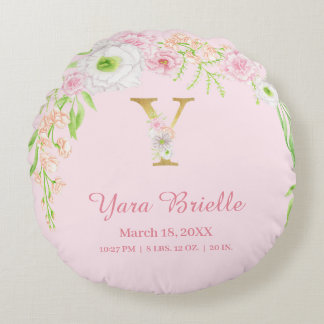 Elegante Roze Gouden Monogram "Y" Baby Meisje Stat Rond Kussen