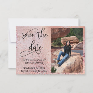 Elegante Roze Gouden Nep Folie en Glitter Foto Save The Date