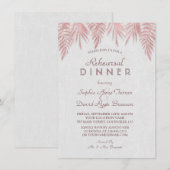 Elegante roze gouden palmbladeren oefendiner kaart (Voorkant / Achterkant)