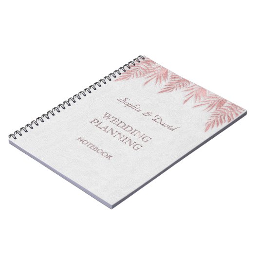 Elegante roze gouden palmbladeren trouw planner notitieboek (Linkerzijde)
