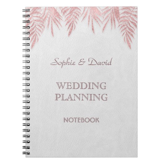 Elegante roze gouden palmbladeren trouw planner notitieboek (Voorkant)