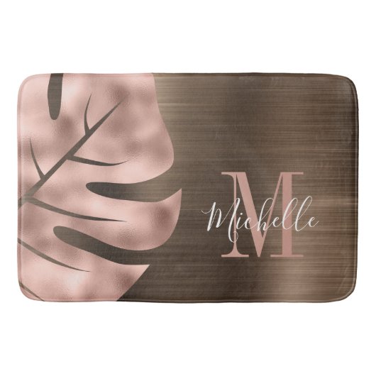 Elegante roze gouden palmbladmonogram badmat (Voorkant)