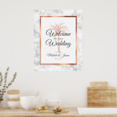 Elegante roze gouden palmboom marmeren huwelijkson poster (Keuken)